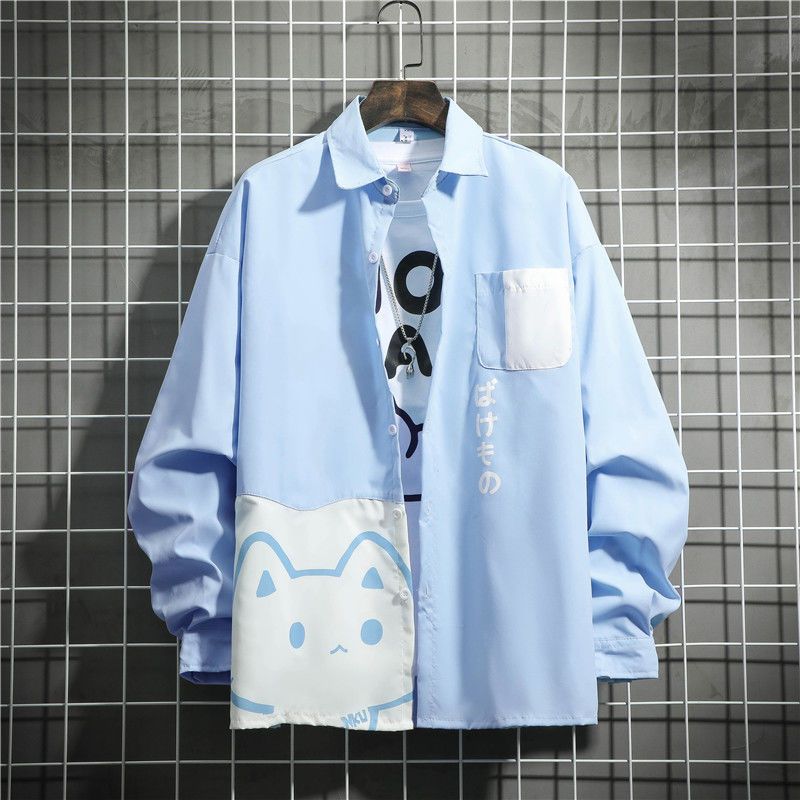 Spring Autumn Long Sleeved Shirt Woman Loose Cute Cat Print Japanese Style Harajuku Couple s Top Patchwork Single Breasted Blouses Man S синий
Spring Autumn Long Sleeved Shirt Woman Loose Cute Cat Print Japanese Style Harajuku Couple s Top Patchwork Single Breasted Blouses Man S синий