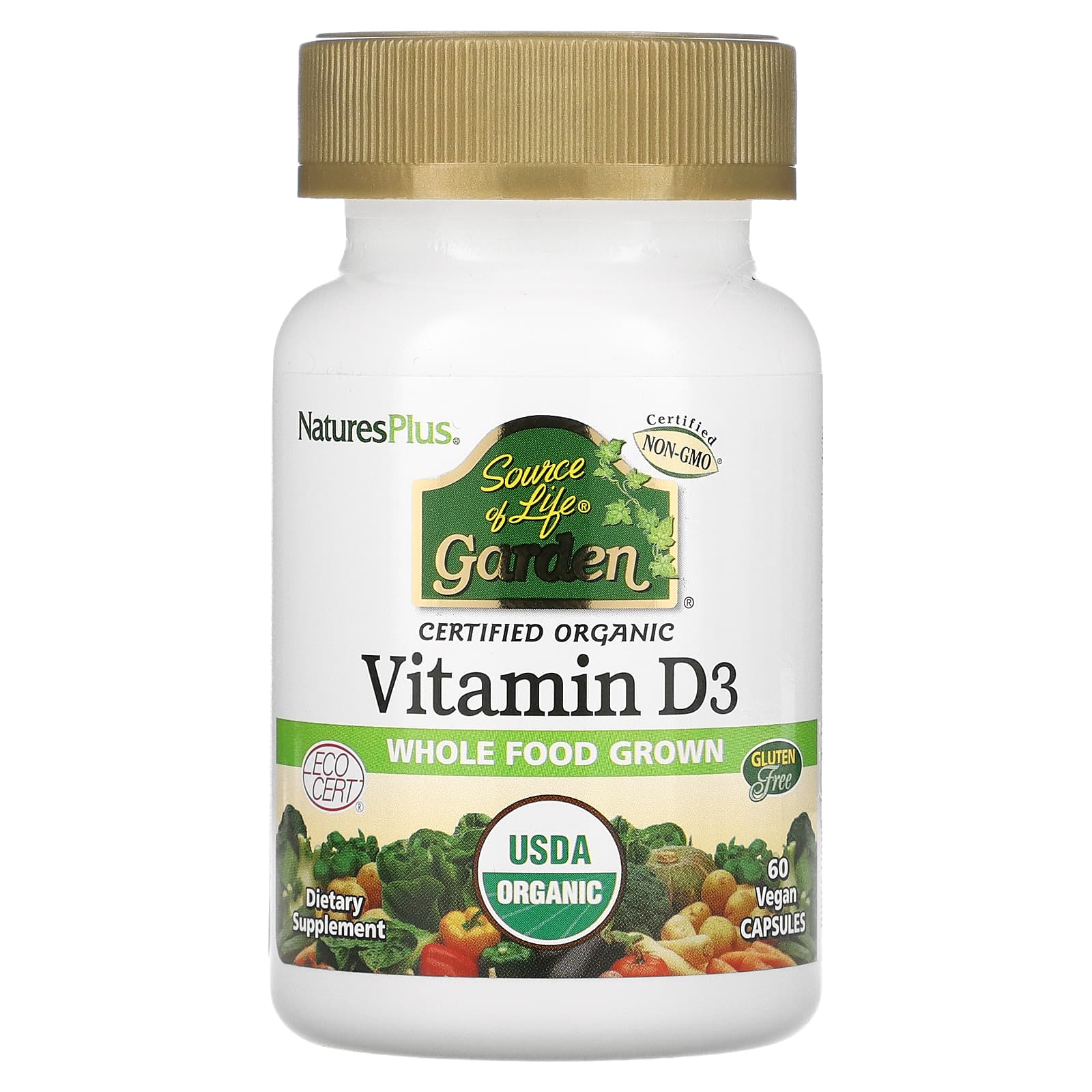 NaturesPlus, Source of Life, Garden, Вітамін D3, 60 вегетаріанських капсул
NaturesPlus, Source of Life, Garden, Вітамін D3, 60 вегетаріанських капсул