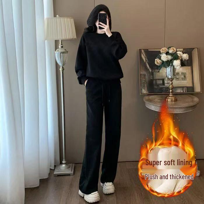 Women s Trendy Fleece-Enhanced Casual Sportswear Set - Autumn/Winter, Slimming Round Neck Sweatshirt & Wide-Leg Pants XL чорний
Women s Trendy Fleece-Enhanced Casual Sportswear Set - Autumn/Winter, Slimming Round Neck Sweatshirt & Wide-Leg Pants XL чорний
