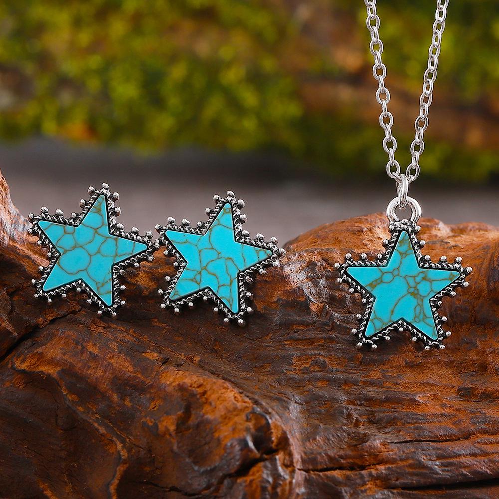 Retro Western Turquoise Star Necklace & Earrings Set - Fashionable & Versatile Jewelry
Retro Western Turquoise Star Necklace & Earrings Set - Fashionable & Versatile Jewelry