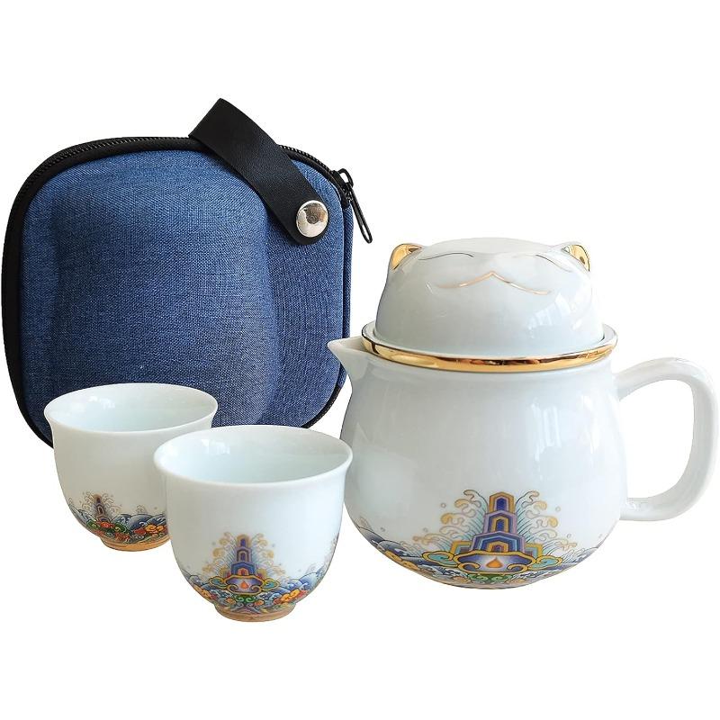 Portable Ceramic Tea Cup Set: Lucky Cat Porcelain Teapot Set with Handle - Tea Strainer - Lids and 2Teacups-1 Shockproof Storage 3 Piece Set белый
Portable Ceramic Tea Cup Set: Lucky Cat Porcelain Teapot Set with Handle - Tea Strainer - Lids and 2Teacups-1 Shockproof Storage 3 Piece Set белый