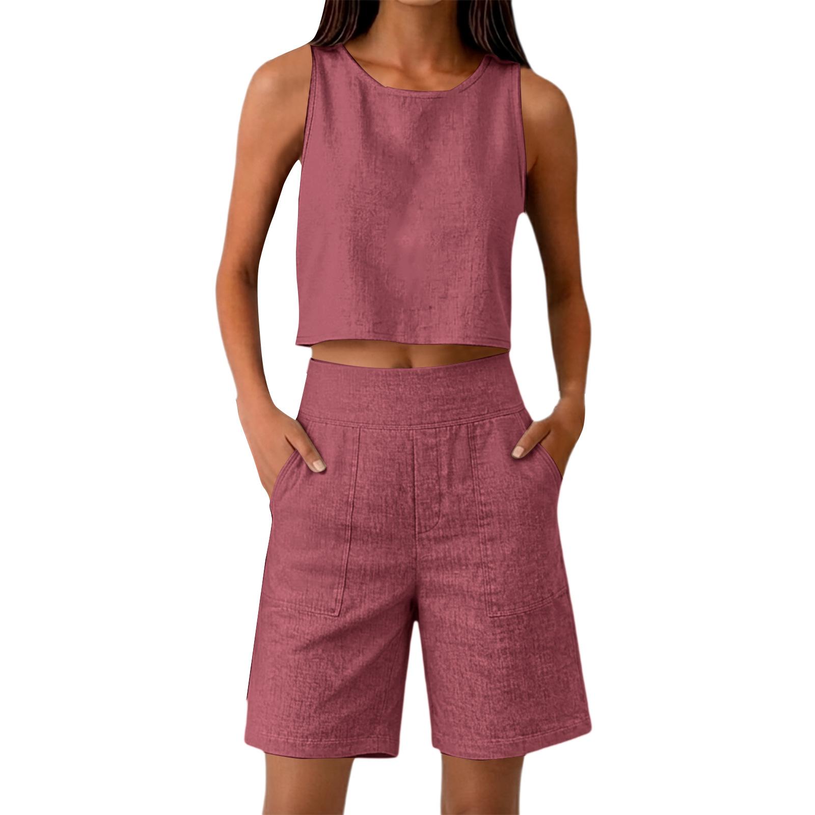 Women Sleeveless Two Piece Set Linen Look Crop Top and High Waist Shorts Loose Fit Summer Outfit for Casual Wear XL
Women Sleeveless Two Piece Set Linen Look Crop Top and High Waist Shorts Loose Fit Summer Outfit for Casual Wear XL