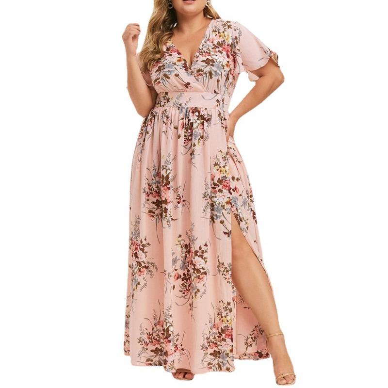 Summer new plus size women s printed hem split printed short-sleeved dress L бежевый
Summer new plus size women s printed hem split printed short-sleeved dress L бежевый