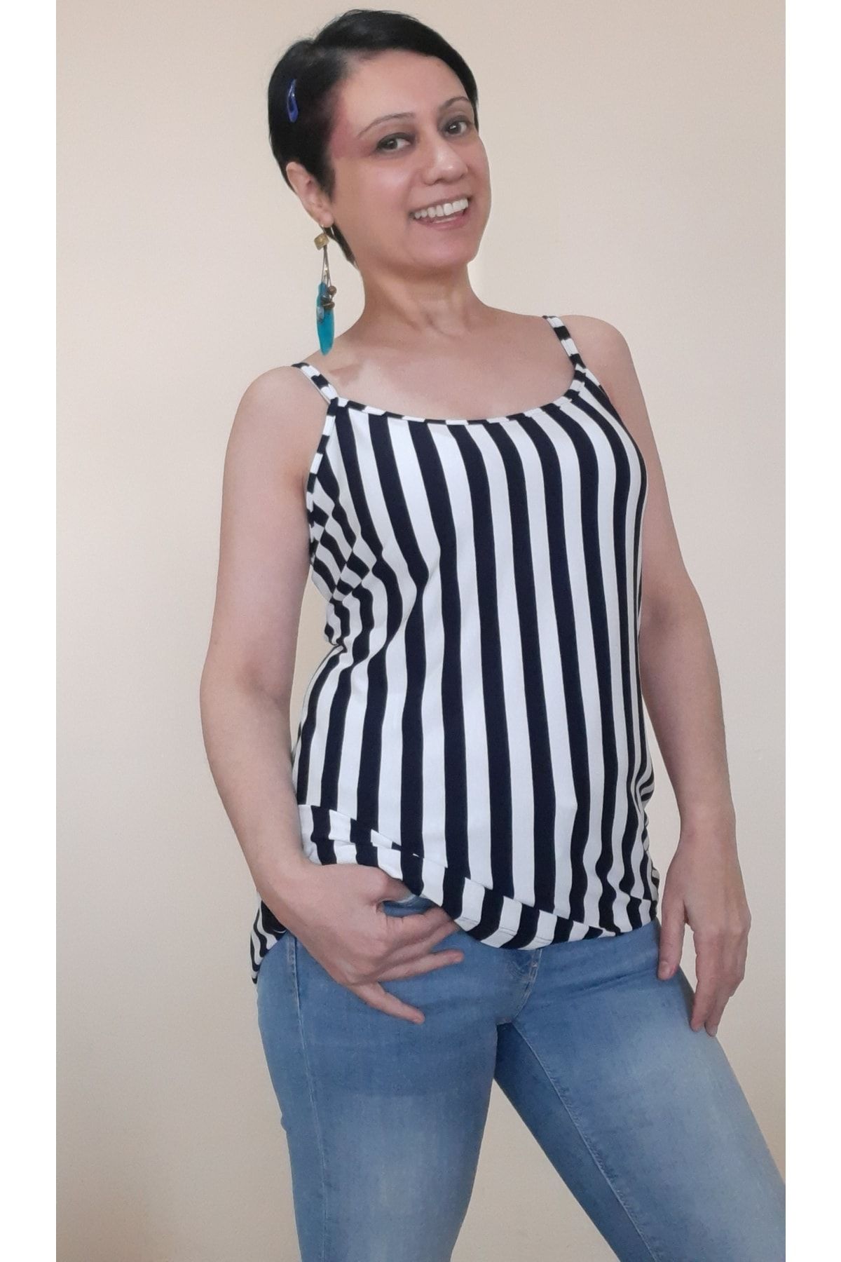 Women s Style Big Size T-Shirt Navy Blue And White Thread Strap Combed Viscose T-Shirt 
Women s Style Big Size T-Shirt Navy Blue And White Thread Strap Combed Viscose T-Shirt