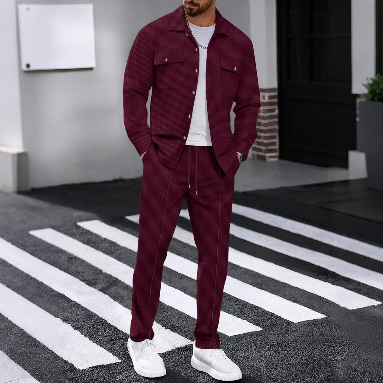 Men s Casual Long Sleeve Pants Two Piece Set Solid Color Double Pocket Workwear Cardigan Shirt Set XXXL винний
Men s Casual Long Sleeve Pants Two Piece Set Solid Color Double Pocket Workwear Cardigan Shirt Set XXXL винний