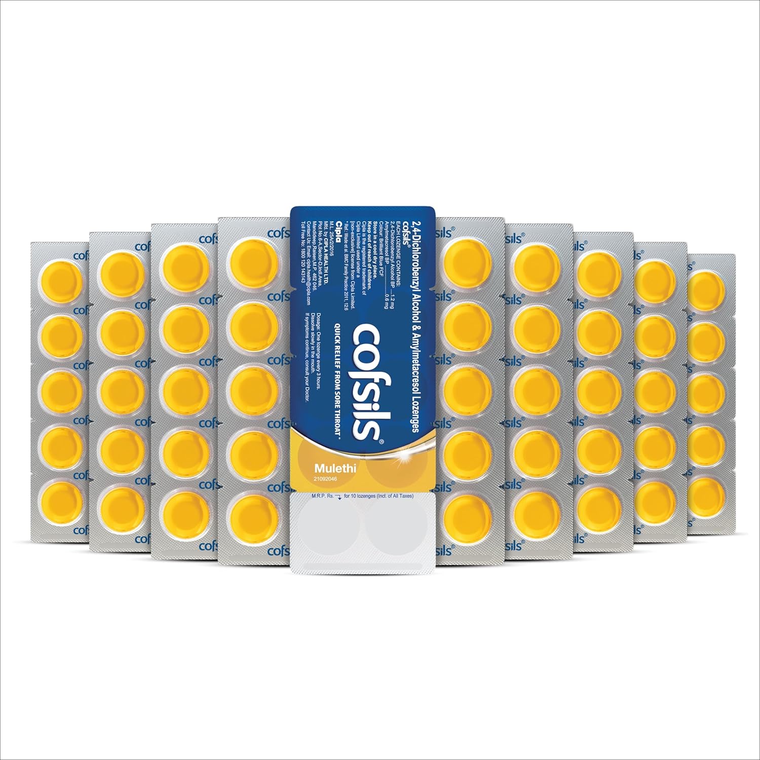 Cipla Cofsils Lozenges Mulethi Flavour 100 Lozenges 10x10 Strips Quick Soothing Relief for Sore Throat
Cipla Cofsils Lozenges Mulethi Flavour 100 Lozenges 10x10 Strips Quick Soothing Relief for Sore Throat