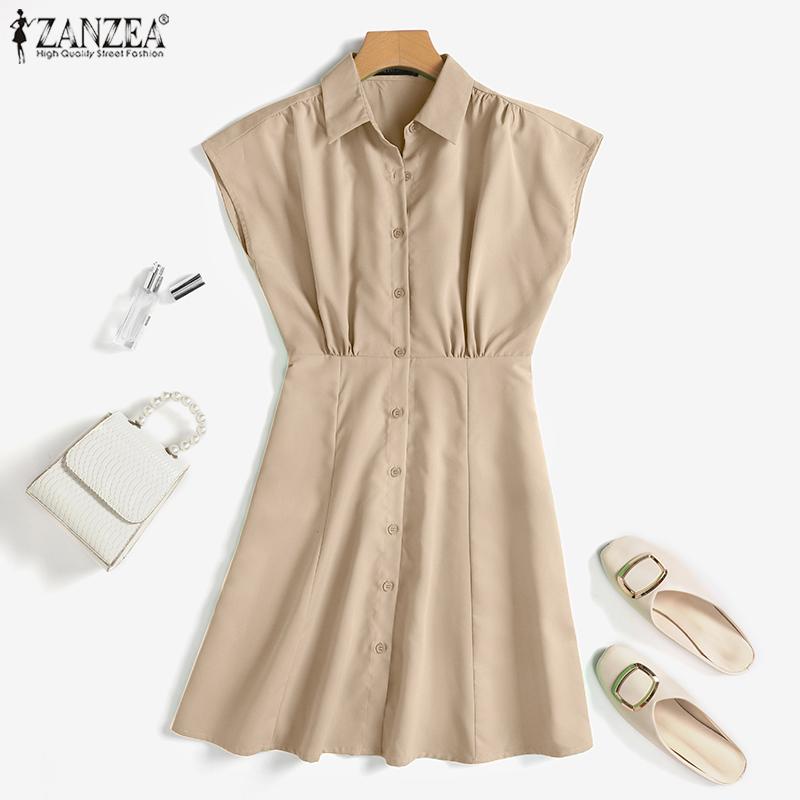 ZANZEA Женское повседневное летнее платье без рукавов с отложным воротником
ZANZEA Женское повседневное летнее платье без рукавов с отложным воротником