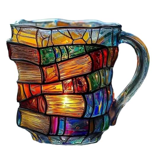 Yousheng Цветная кружка-стопка книг 325 мл Ручная работа Стеклянная чашка для кофе в виде книги Уникальная оригинальная цветная кружка в форме книги для любителей книг, писателей, библиотекарей