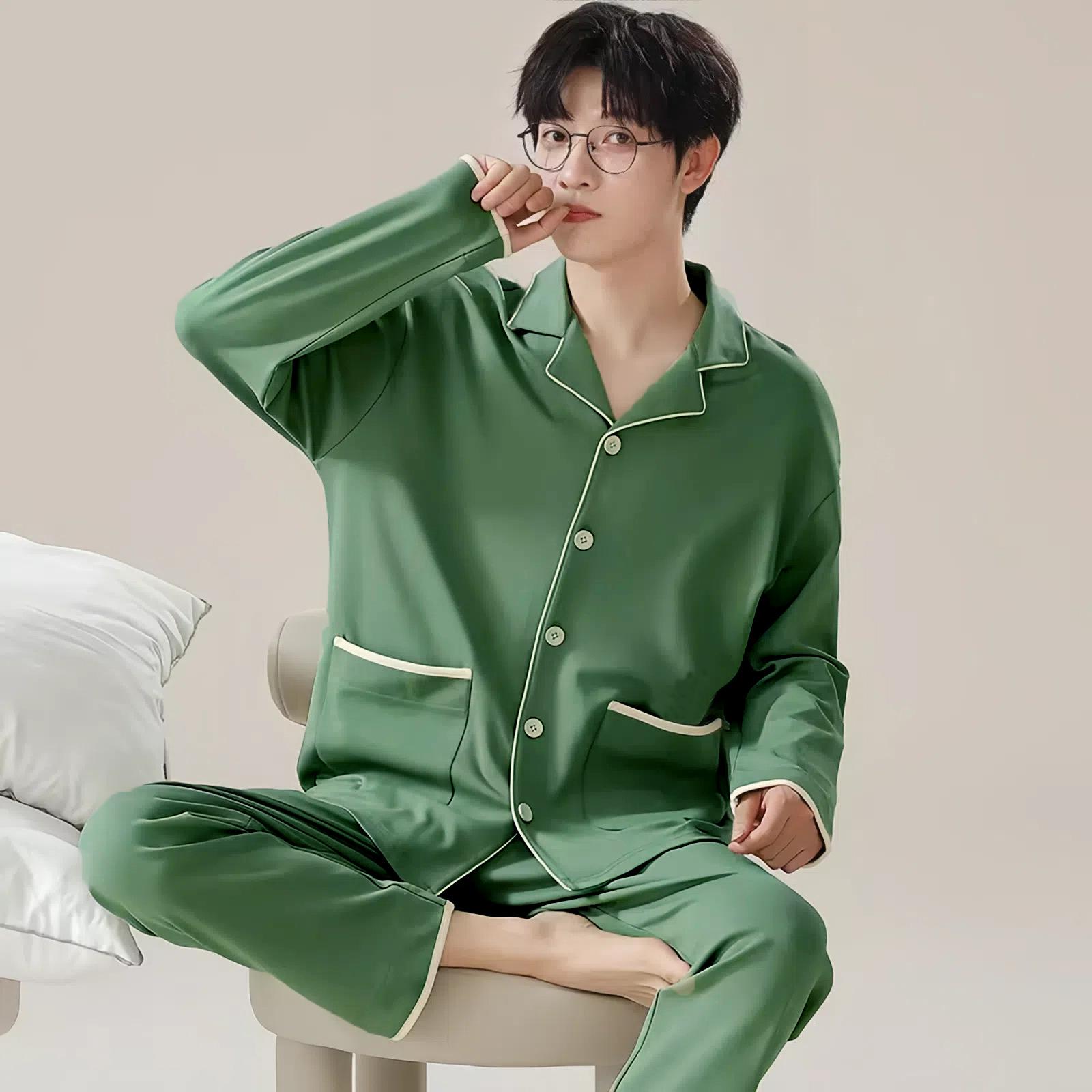 Men s Cotton Lapel Pajama Set: Casual Long-Sleeve and Pants for Spring/Fall, Suitable for Outdoor and Home Wear. XXL
Men s Cotton Lapel Pajama Set: Casual Long-Sleeve and Pants for Spring/Fall, Suitable for Outdoor and Home Wear. XXL