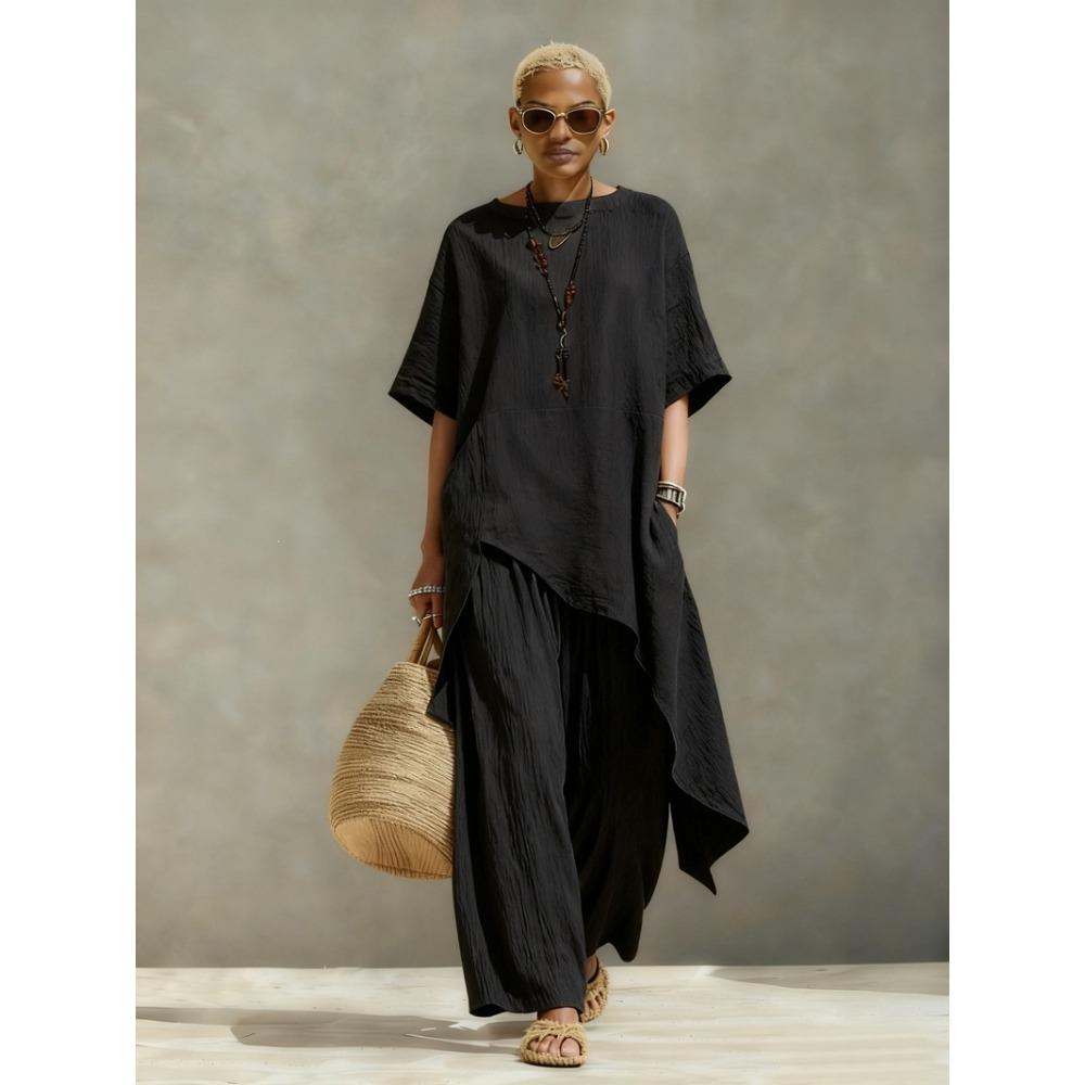 Large-size Solid-color Casual Top and Bottom Set with Irregularly Loose Fit S чёрный
Large-size Solid-color Casual Top and Bottom Set with Irregularly Loose Fit S чёрный