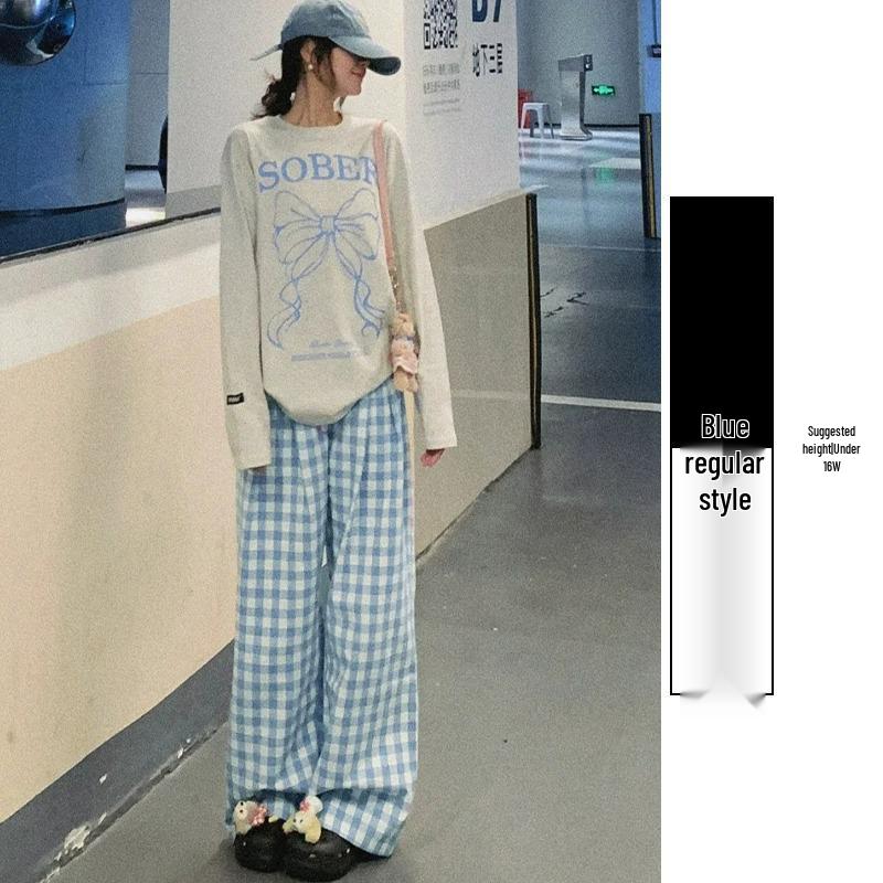 Petite Women’s Dopamine Blue Plaid High-Waist Casual Wide-Leg Pants, Floor-Length Straight Cut for Summer XS (60-79 lbs)
Petite Women’s Dopamine Blue Plaid High-Waist Casual Wide-Leg Pants, Floor-Length Straight Cut for Summer XS (60-79 lbs)