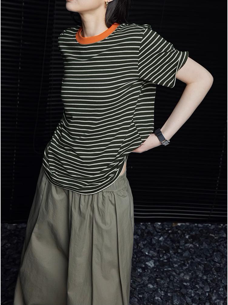 2024 Летняя Женская Ретро Темно-Зеленая Полосатая Футболка с Коротким Рукавом, Круглый Вырез, Универсальная, Тонкая S темно-зеленого
2024 Летняя Женская Ретро Темно-Зеленая Полосатая Футболка с Коротким Рукавом, Круглый Вырез, Универсальная, Тонкая S темно-зеленого