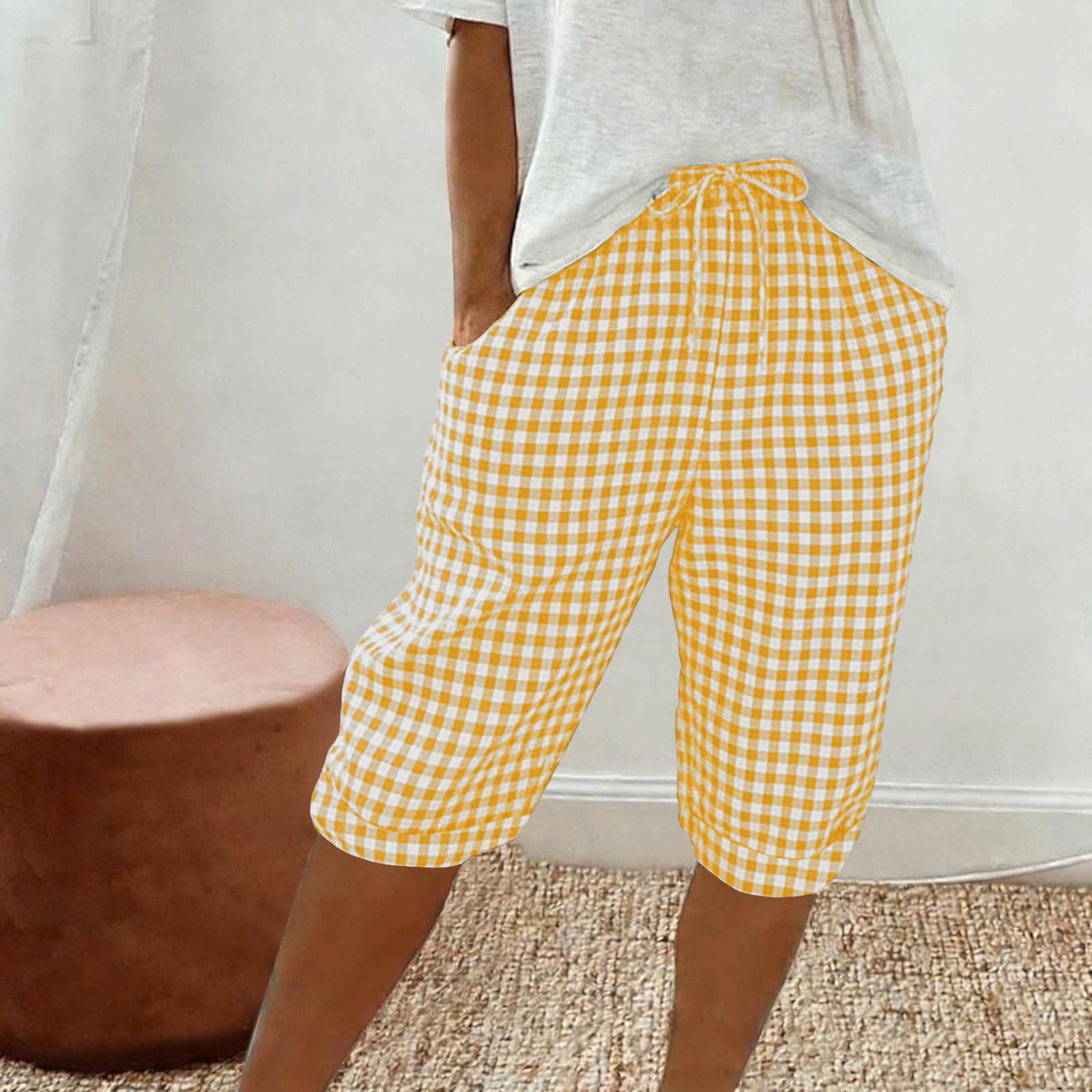 Women s Fashionable Plaid Printed Loose Drawstring Cotton Linen Casual Five Quarter Pants XL жовтий
Women s Fashionable Plaid Printed Loose Drawstring Cotton Linen Casual Five Quarter Pants XL жовтий