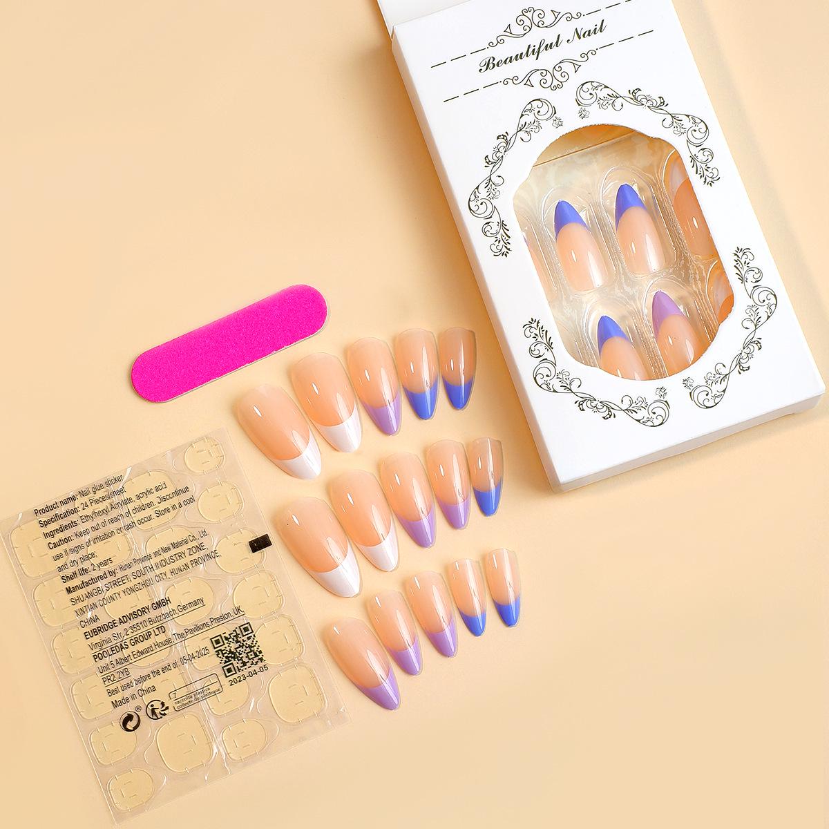 Миндалевидный носимый нейл-арт: Французские сине-фиолетовые нюдовые накладные ногти, съемные и отбеливающие
Миндалевидный носимый нейл-арт: Французские сине-фиолетовые нюдовые накладные ногти, съемные и отбеливающие