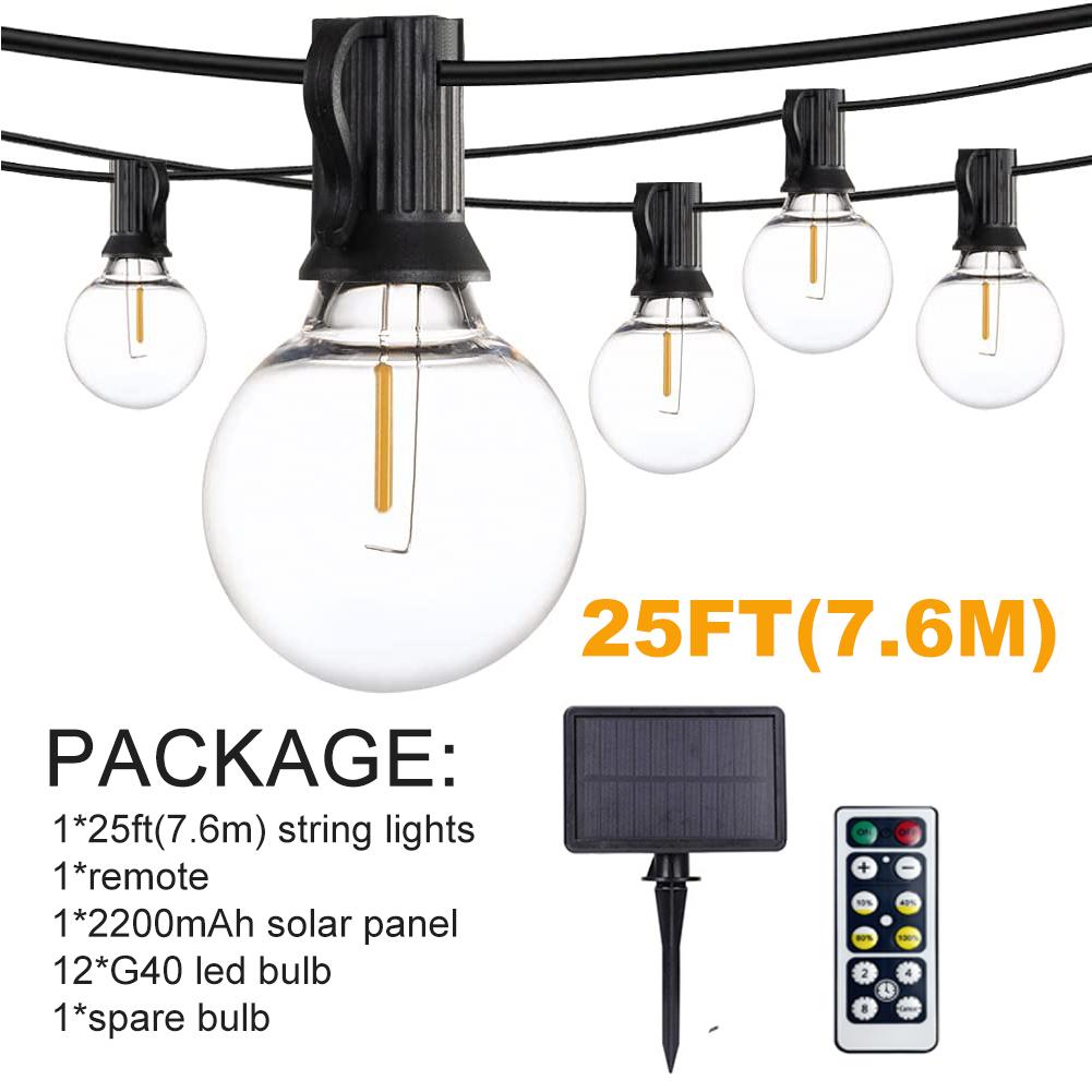 7.6m 15m Dimmable Solar LED String Lights Outdoor with Remote Waterproof G40 E12 Bulb Festoon Fairy Lights for Wedding Garden Decor 25ft(7.6m)
7.6m 15m Dimmable Solar LED String Lights Outdoor with Remote Waterproof G40 E12 Bulb Festoon Fairy Lights for Wedding Garden Decor 25ft(7.6m)