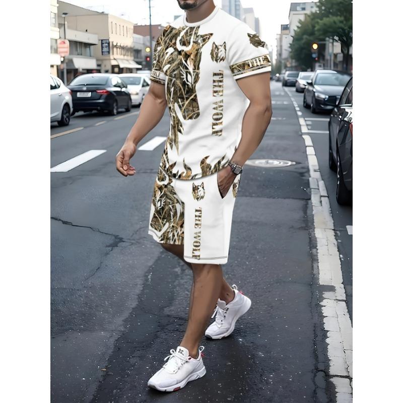 Summer men s wolf print casual round neck short sleeved T-shirt shorts 2-piece set S
Summer men s wolf print casual round neck short sleeved T-shirt shorts 2-piece set S