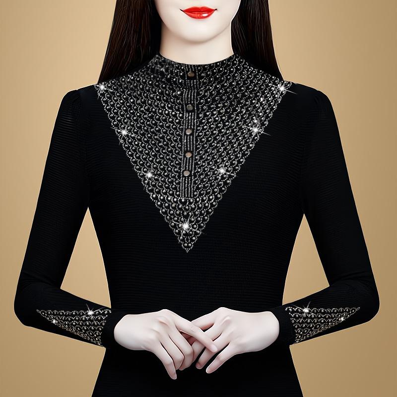 Новая корейская стильная приталенная женская футболка с толстой подкладкой из плюша и сетки, украшенная модными стразами. 5XL
Новая корейская стильная приталенная женская футболка с толстой подкладкой из плюша и сетки, украшенная модными стразами. 5XL