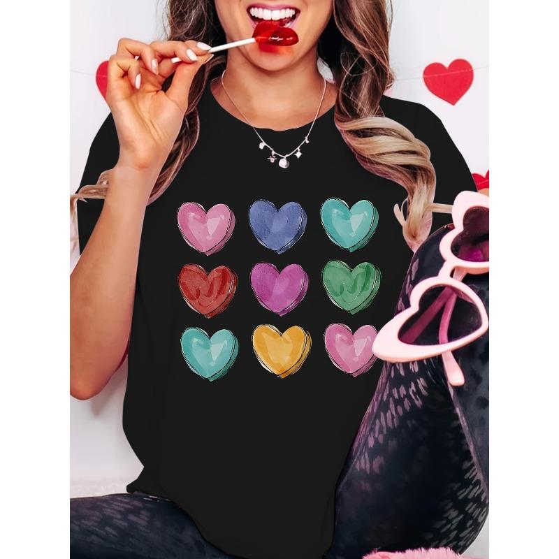 European Size Women s Valentine s Day Short Sleeve Blouse - Cute heart & candy print Round Neck Top, Soft Stretch Spring Summer Fall Casual Shirts 4XL чорний
European Size Women s Valentine s Day Short Sleeve Blouse - Cute heart & candy print Round Neck Top, Soft Stretch Spring Summer Fall Casual Shirts 4XL чорний