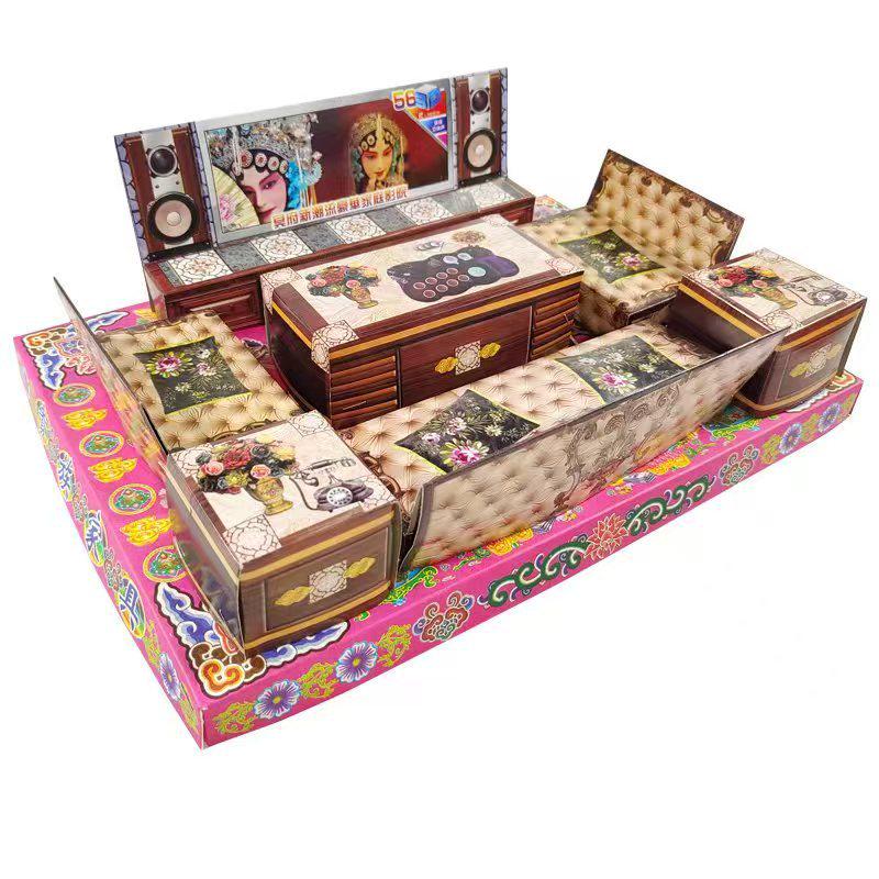 Paper-crafted furniture and appliances for Qingming, Zhongyuan, Cold Food Festivals, and memorial anniversaries.
Paper-crafted furniture and appliances for Qingming, Zhongyuan, Cold Food Festivals, and memorial anniversaries.