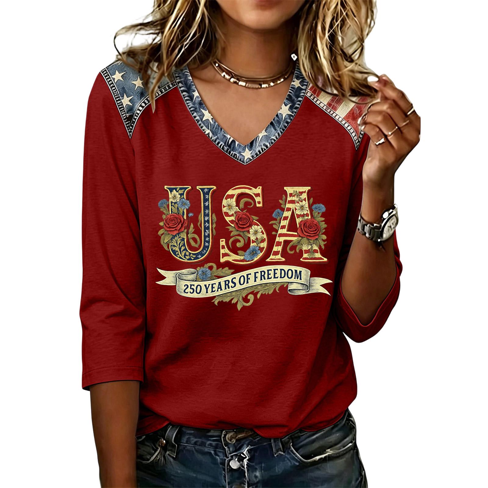 Womens Long Sleeve Tops V Neck USA Print 250 Years of Long Sleeve Shirts for Women Casual Long Sleeve T Shirt Women Comfortable Fit XXL винний
Womens Long Sleeve Tops V Neck USA Print 250 Years of Long Sleeve Shirts for Women Casual Long Sleeve T Shirt Women Comfortable Fit XXL винний