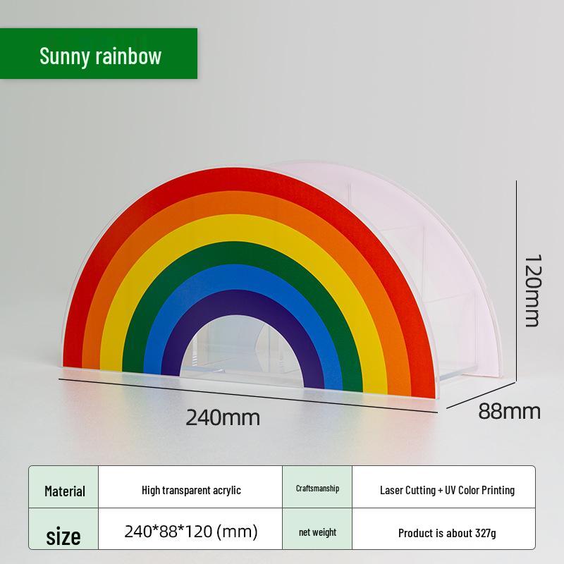 Rainbow Cartoon Pen Holder: Creative Multifunctional Storage Box for Kids, Cute Desktop Acrylic Stationery Organizer.
Rainbow Cartoon Pen Holder: Creative Multifunctional Storage Box for Kids, Cute Desktop Acrylic Stationery Organizer.