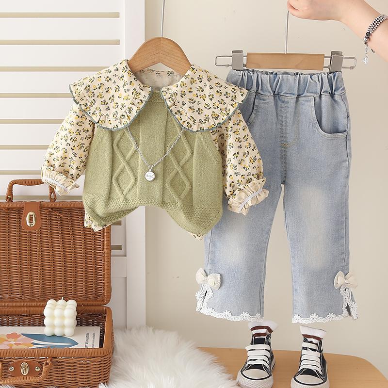Комплект из 3 предметов с длинным рукавом для девочек, для девочек 0-5 лет, вязаный жилет + рубашка с лацканами с цветочным принтом + повседневные джинсовые брюки, милая одежда для маленьких девочек S зелёный
Комплект из 3 предметов с длинным рукавом для девочек, для девочек 0-5 лет, вязаный жилет + рубашка с лацканами с цветочным принтом + повседневные джинсовые брюки, милая одежда для маленьких девочек S зелёный