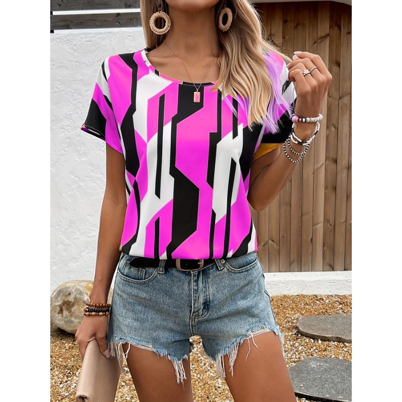 T-shirt women s summer leisure elegant temperament round neck short sleeve geometric pattern top loose casual wear ladies Tshirt XS
T-shirt women s summer leisure elegant temperament round neck short sleeve geometric pattern top loose casual wear ladies Tshirt XS