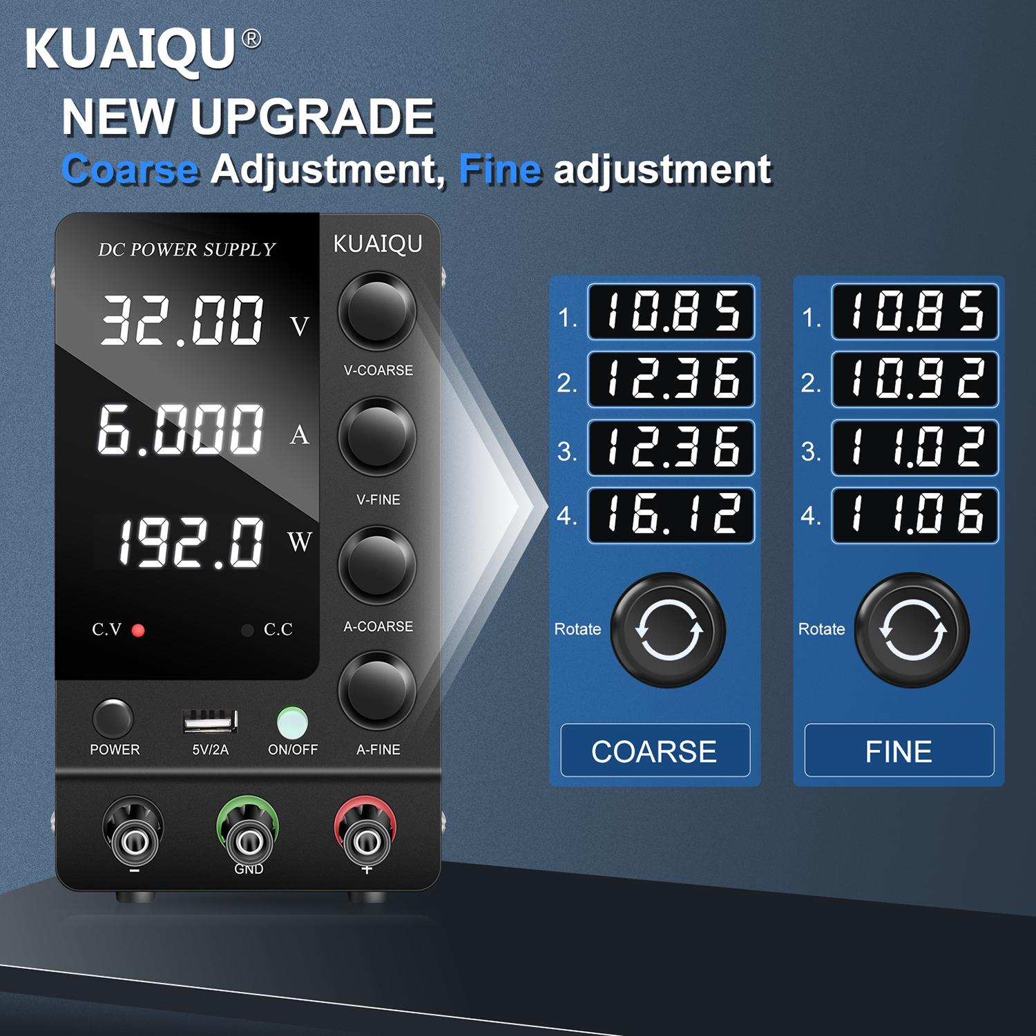 KUAIQU 32V 6A Регульоване перемикання постійного струму Лабораторне джерело живлення SPS-C3206 Вихідний перемикач On-Off Модуль змінного регульованого джерела USB 5V2A Лабораторне джерело живлення
KUAIQU 32V 6A Регульоване перемикання постійного струму Лабораторне джерело живлення SPS-C3206 Вихідний перемикач On-Off Модуль змінного регульованого джерела USB 5V2A Лабораторне джерело живлення