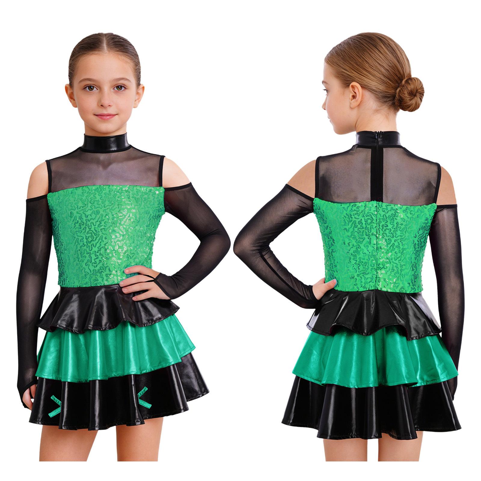 Kids Girls Performance Dance Dress: Mock Neck Long Sleeve Cold Shoulder Shiny Sequins Tiered Ruffled for Jazz Costume 5-6 Years зелений
Kids Girls Performance Dance Dress: Mock Neck Long Sleeve Cold Shoulder Shiny Sequins Tiered Ruffled for Jazz Costume 5-6 Years зелений