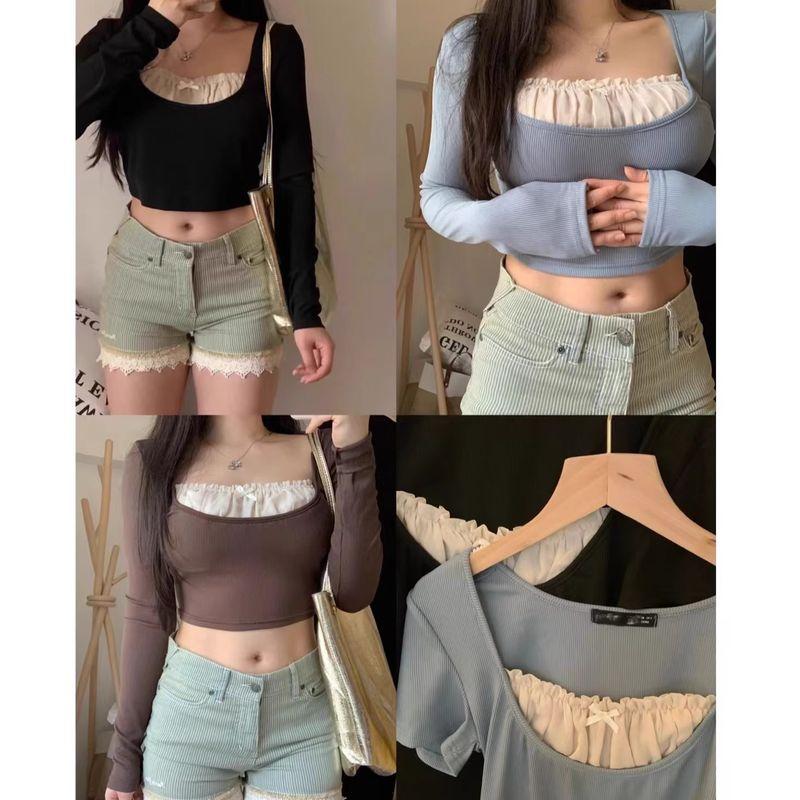 SH * Французское кружево Miu Банты Балетки Длинный рукав/Короткий рукав Базовые топы Coffee (short sleeve) M
SH * Французское кружево Miu Банты Балетки Длинный рукав/Короткий рукав Базовые топы Coffee (short sleeve) M