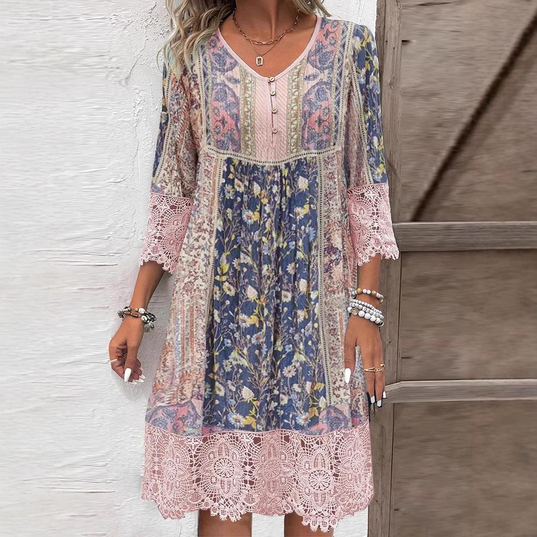 New Arrival: European & American Retro Print Lace Trim Dress for Women - Spring/Summer Collection Extra Large
New Arrival: European & American Retro Print Lace Trim Dress for Women - Spring/Summer Collection Extra Large
