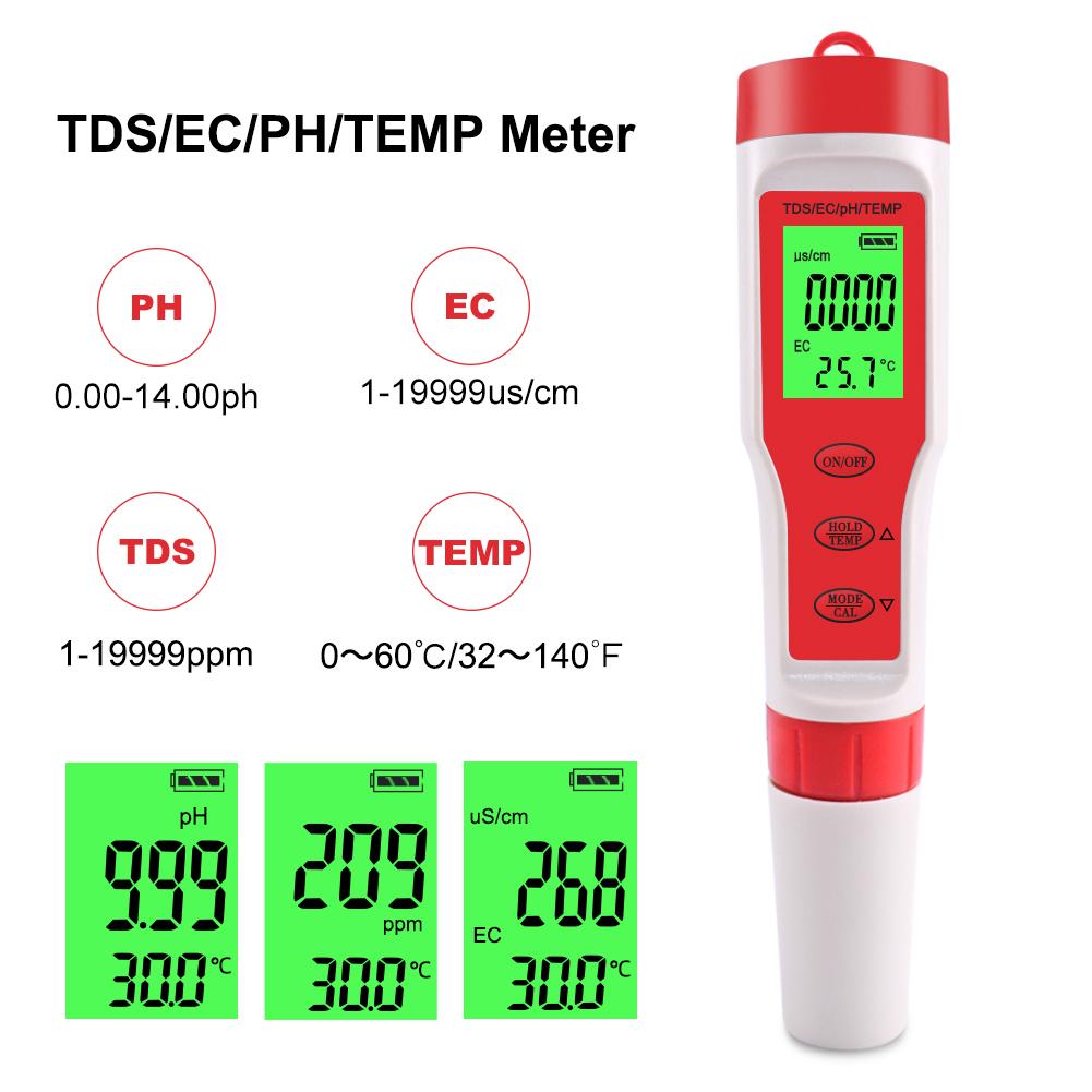 4-in-1 Multifunctional PH/EC/TDS/Temp Meter Portable Water Quality Digital Backlit Tester Pen (without Battery) Type A
4-in-1 Multifunctional PH/EC/TDS/Temp Meter Portable Water Quality Digital Backlit Tester Pen (without Battery) Type A