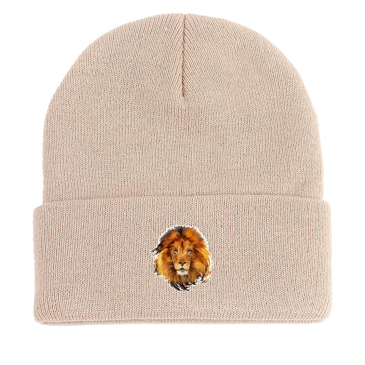 Шапка Женские вязаные шапки с принтом льва Чепчики Мужские и женские шапки Головные уборы Skullies Шапки однотонные Легкие ветрозащитные as the picture бежевый