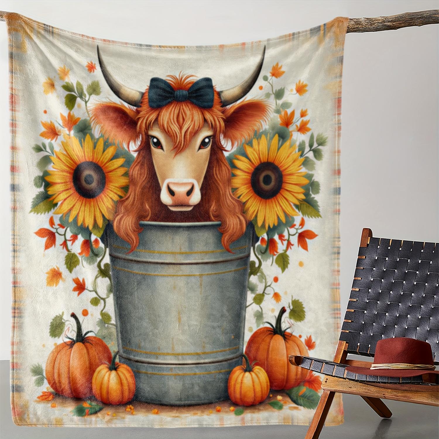 1pc Zeal Lily Farmhouse Blanket - Soft Flannel Throw with Cow, Sunflowers, Pumpkin & Bucket Print - All-Season Cozy Blanket for 75x90cm28x35in
1pc Zeal Lily Farmhouse Blanket - Soft Flannel Throw with Cow, Sunflowers, Pumpkin & Bucket Print - All-Season Cozy Blanket for 75x90cm28x35in