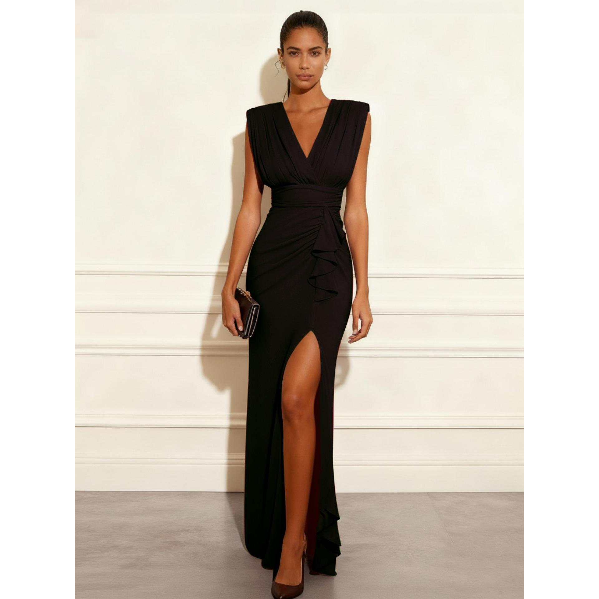2026 New V-Neck Sleeveless Slit Maxi Dress, Polyester, S-2XL S чёрный
2026 New V-Neck Sleeveless Slit Maxi Dress, Polyester, S-2XL S чёрный