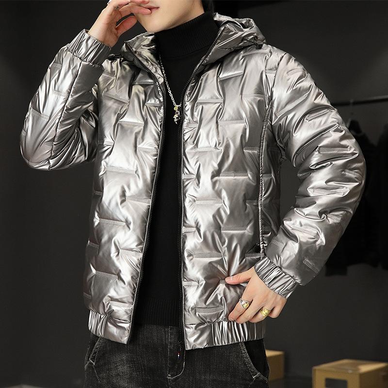Мужская зимняя новая утепленная одежда с капюшоном, утолщенная теплая хлопковая одежда, молодежная корейская версия, свободная хлопковая куртка, зимняя куртка, модная хлопковая одежда 5XL серебряный серый