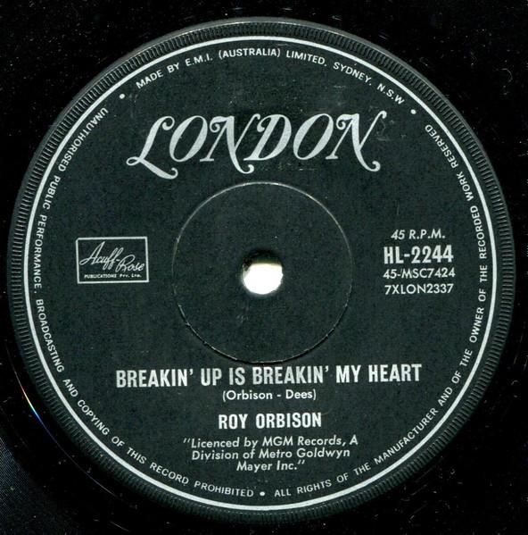 7inch Record ROY ORBISON - Breakin Up Is Breakin My Heart HL2244 London Records 1966 Australia Rock Used
7inch Record ROY ORBISON - Breakin Up Is Breakin My Heart HL2244 London Records 1966 Australia Rock Used