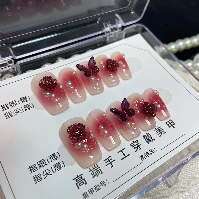 Handmade Red Camellia Butterfly Blush Nail Tips - Gel False Nails for Brides Extra Small
Handmade Red Camellia Butterfly Blush Nail Tips - Gel False Nails for Brides Extra Small