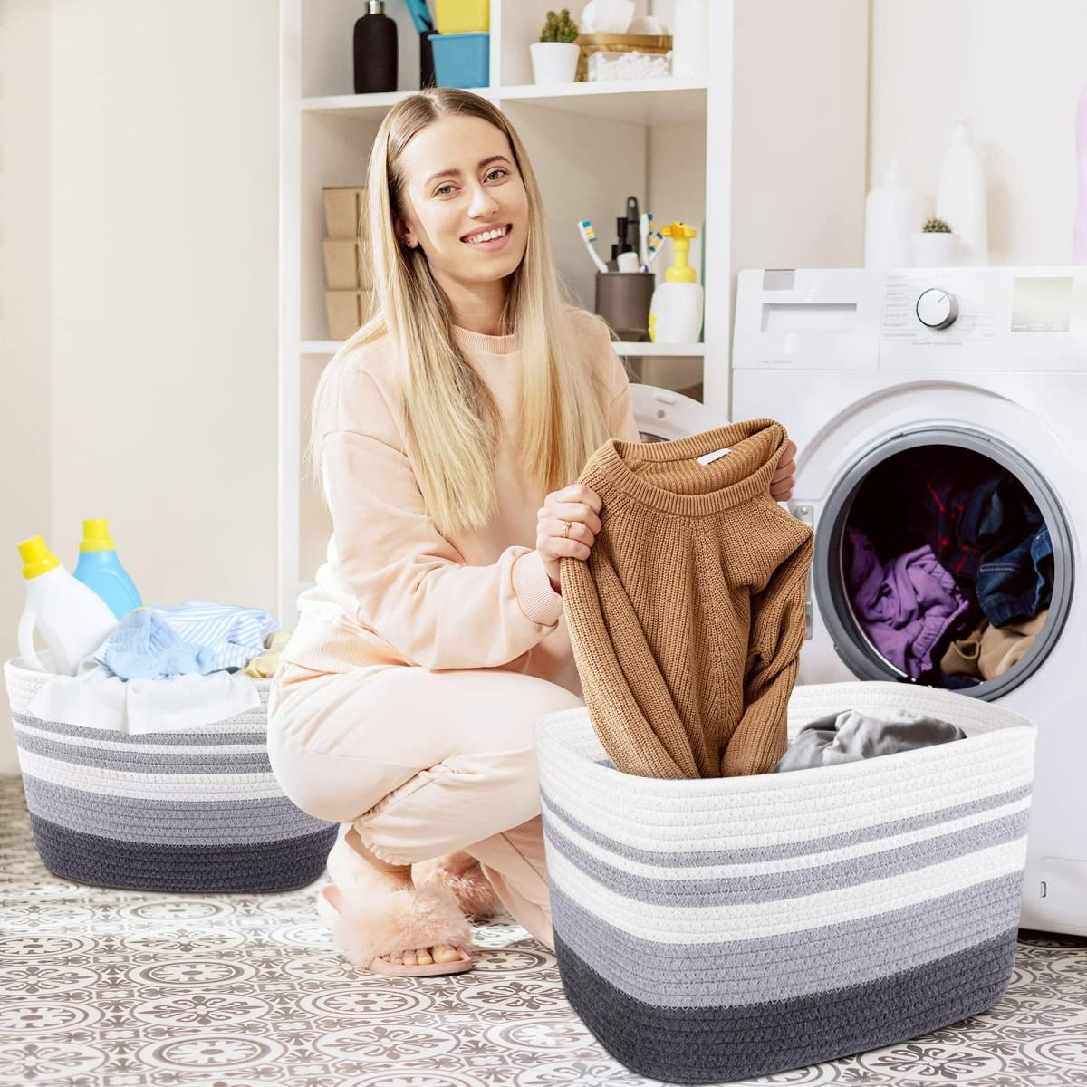 AB-091 Cotton Rope Color Splicing Storage Basket Toys Clothes Magazine Storage Basket Grey
AB-091 Cotton Rope Color Splicing Storage Basket Toys Clothes Magazine Storage Basket Grey