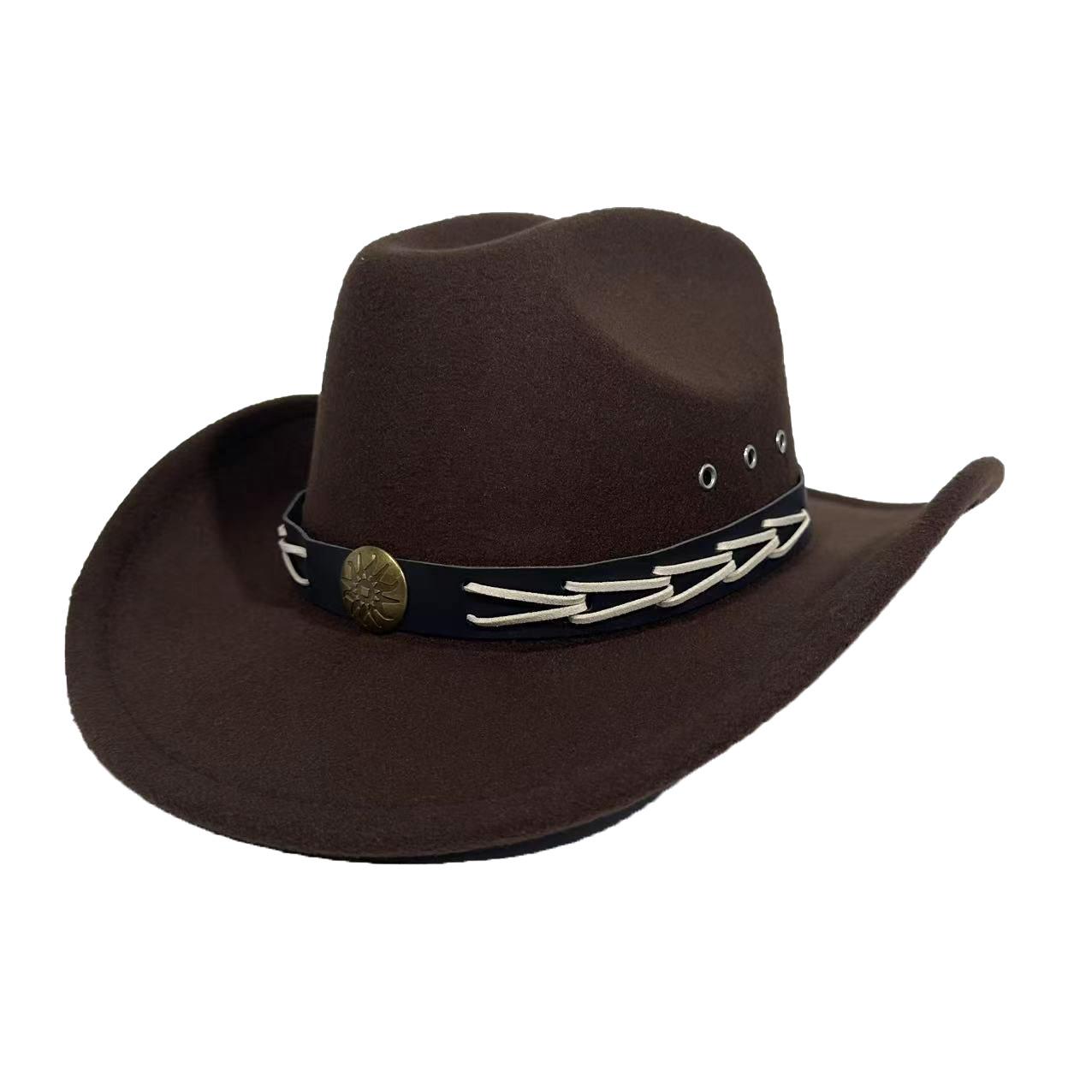 Ethnic Style Western Cowboy Hat Woolen Top Hat Big Eave Hat Minority Style Jazz Hat M(56-58cm) темно-коричневого кольору
Ethnic Style Western Cowboy Hat Woolen Top Hat Big Eave Hat Minority Style Jazz Hat M(56-58cm) темно-коричневого кольору
