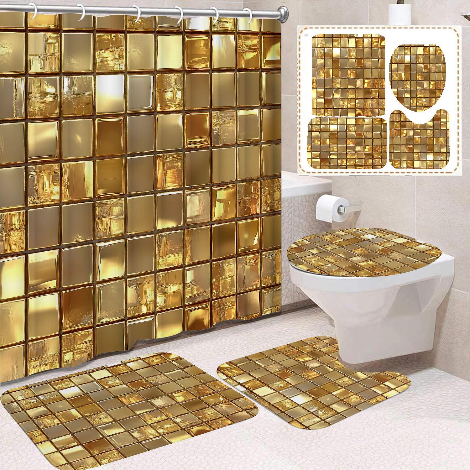 4pcs Luxury Gold Geometric Shower Curtain Set Marble Texture 3D Emerald Green Abstract Art Waterproof Bath Curtain Non Slip Rugs Toilet Cover Set 4Pcs set
4pcs Luxury Gold Geometric Shower Curtain Set Marble Texture 3D Emerald Green Abstract Art Waterproof Bath Curtain Non Slip Rugs Toilet Cover Set 4Pcs set