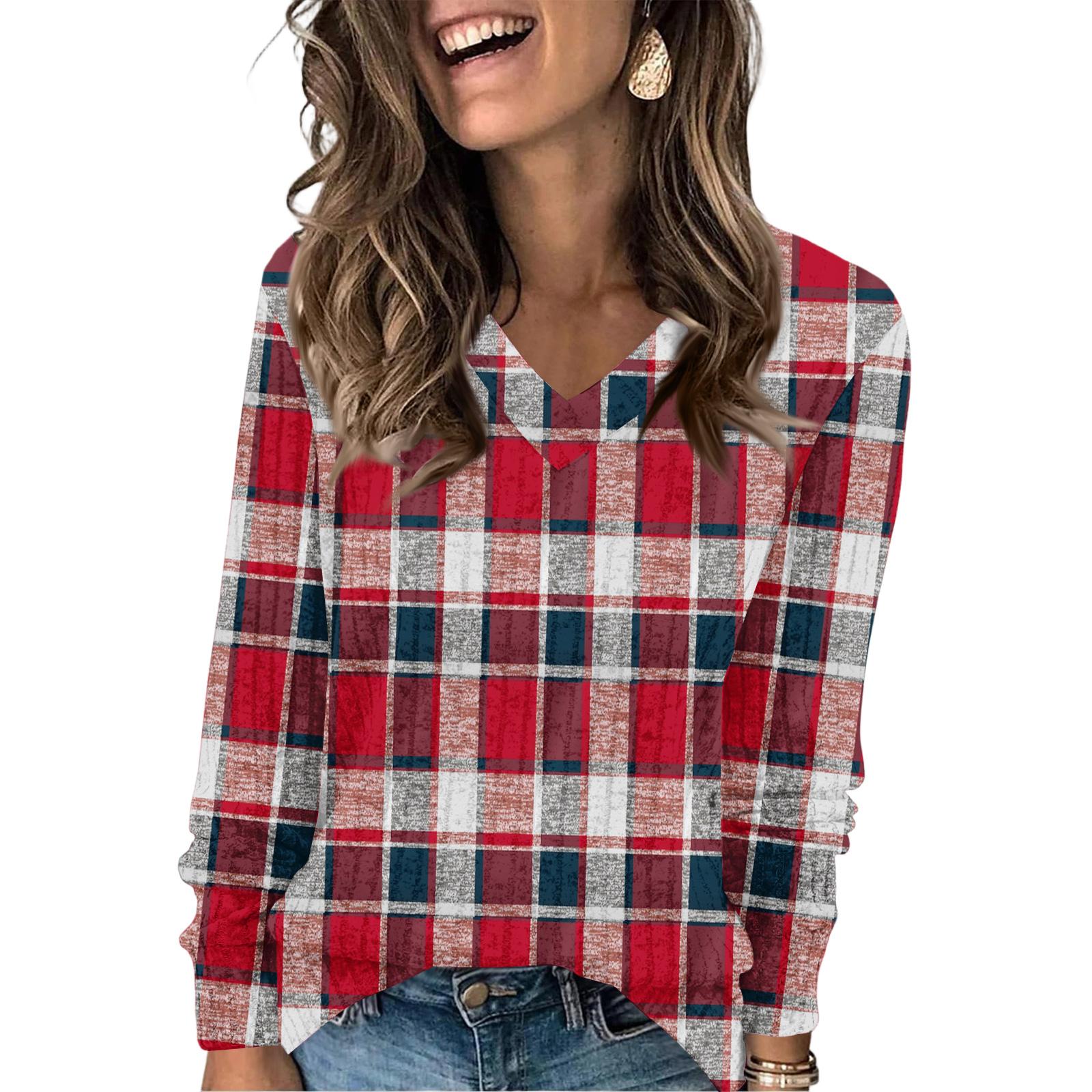 Women s Fashionable Oversized V-Neck T-Shirt With Check Print Long-Sleeved Pullover Top XL червоний
Women s Fashionable Oversized V-Neck T-Shirt With Check Print Long-Sleeved Pullover Top XL червоний