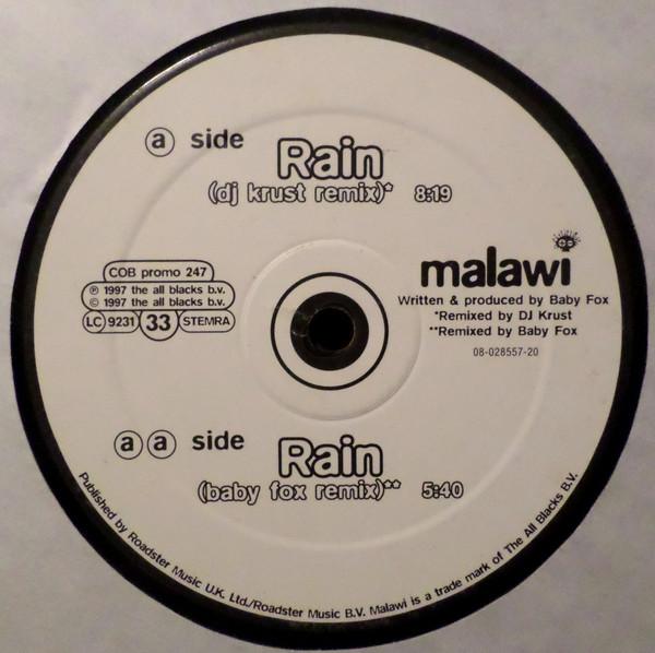 12inch Record BABY FOX - Rain COBPROMO247 Malawi Records 1997 UK Dance & Electronica Used
12inch Record BABY FOX - Rain COBPROMO247 Malawi Records 1997 UK Dance & Electronica Used