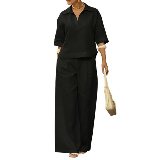 Women s 2 Piece Sets Casual Short Sleeve Lapel V Neck Top And Wide Leg Pants Summer Travel Vacation Lounge Outfits S чорний
Women s 2 Piece Sets Casual Short Sleeve Lapel V Neck Top And Wide Leg Pants Summer Travel Vacation Lounge Outfits S чорний
