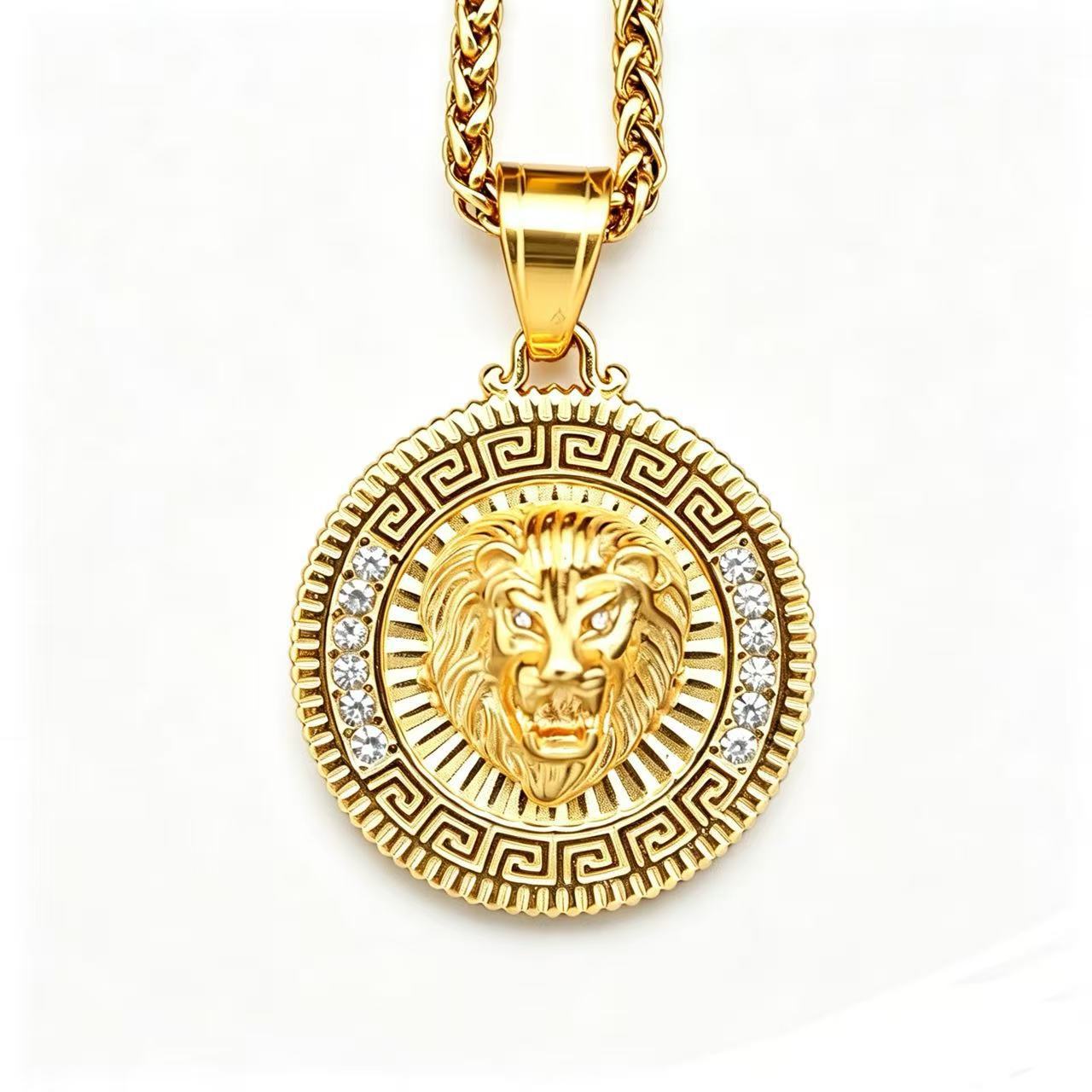European and American Jewelry Diamond-encrusted Lion Head Round Brand Pendant Necklace 2026 Men s Fashion Personality Party Wear Accessories 60CM
European and American Jewelry Diamond-encrusted Lion Head Round Brand Pendant Necklace 2026 Men s Fashion Personality Party Wear Accessories 60CM