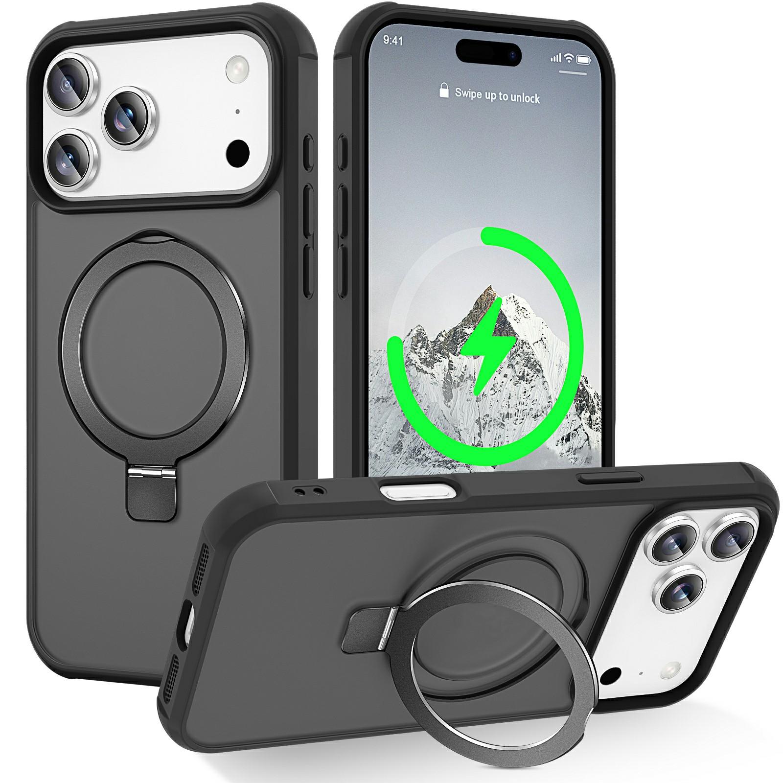 For iPhone 17 Pro Case Compatible with MagSafe Ring Holder Kickstand TPU+PC Phone Cover Black
For iPhone 17 Pro Case Compatible with MagSafe Ring Holder Kickstand TPU+PC Phone Cover Black