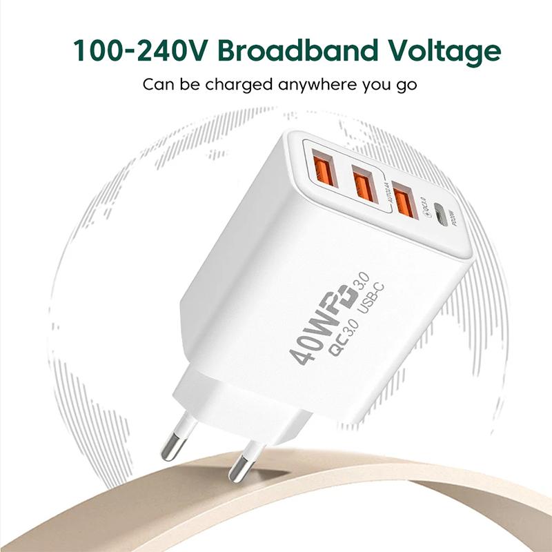 Зарядное устройство USB Type C, 40 Вт, 4 порта, быстрая зарядка 3,0, вилка европейского стандарта, быстрая зарядка для IPhone, Samsung, Xiaomi, адаптер для зарядки мобильного телефона PD EU plug белый
Зарядное устройство USB Type C, 40 Вт, 4 порта, быстрая зарядка 3,0, вилка европейского стандарта, быстрая зарядка для IPhone, Samsung, Xiaomi, адаптер для зарядки мобильного телефона PD EU plug белый
