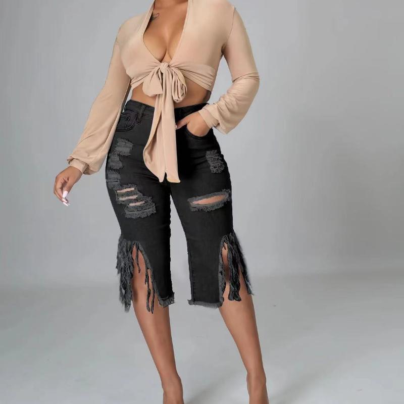 Джинсы женские длиной до колена, деним, потертый, с кисточками, рваные, с высокой талией, с отверстиями, джинсы в уличном стиле, с карманами, узкие, потертые, однотонные 2L чёрный
Джинсы женские длиной до колена, деним, потертый, с кисточками, рваные, с высокой талией, с отверстиями, джинсы в уличном стиле, с карманами, узкие, потертые, однотонные 2L чёрный