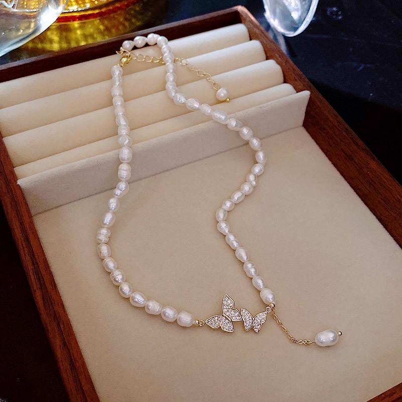 Freshwater Pearl & Zirconia Butterfly Necklace – Women s Fashion Choker 
Freshwater Pearl & Zirconia Butterfly Necklace – Women s Fashion Choker