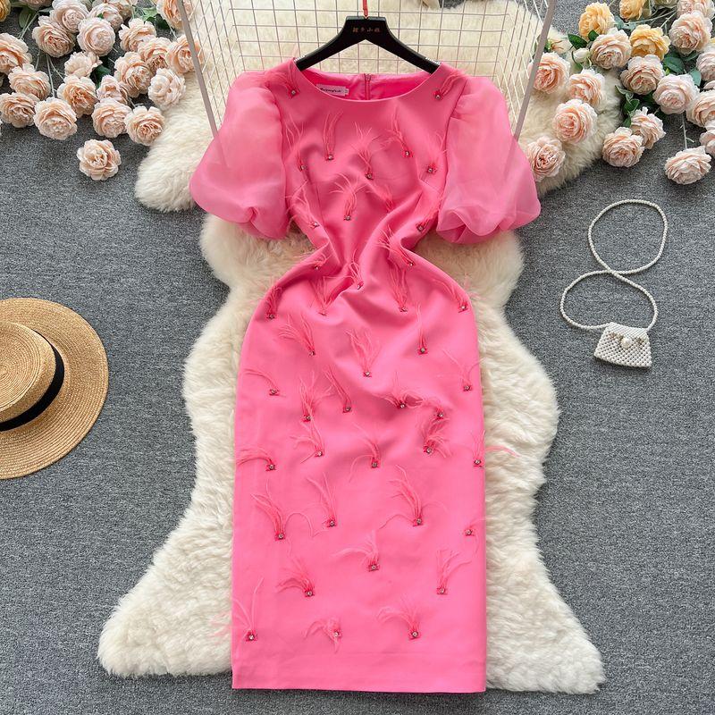 French Heavy Industry Feather Tassel Dress Slim Looking Rhinestone Rose Red S
French Heavy Industry Feather Tassel Dress Slim Looking Rhinestone Rose Red S